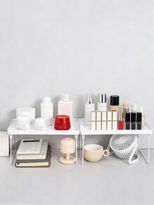 1个极简桌面收纳架，可折叠化妆品收纳架，多功能收纳架，可堆叠，便携，增加收纳空间，适用于家庭卧室、浴室、办公室、厨房，桌面整理收纳架，杂物收纳架 - 白色 - 查看 6