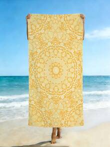 1 chiếc khăn tắm biển in họa tiết Mandala màu vàng tối giản, mềm mại, thấm hút tốt, làm từ sợi microfiber, thích hợp cho du lịch, kỳ nghỉ, thể thao ngoài trời, bơi lội và cắm trại, phụ kiện cần thiết cho mùa hè đi biển. - Loại A - Xem 3
