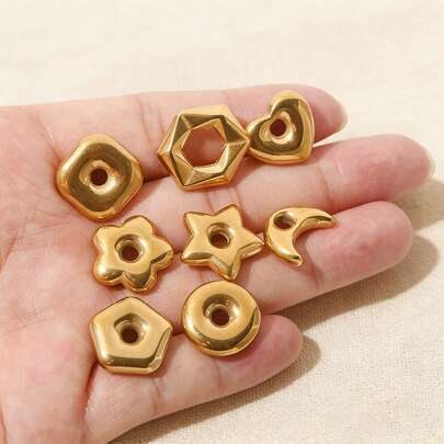 5-Piece 304 Stainless Steel 18K Gold-Plated Multi-Element Large-Hole Bead DIY Charm Jewelry Necklace Bracelet Making Accessories Women's Stainless Steel Jewellery Handmade Components