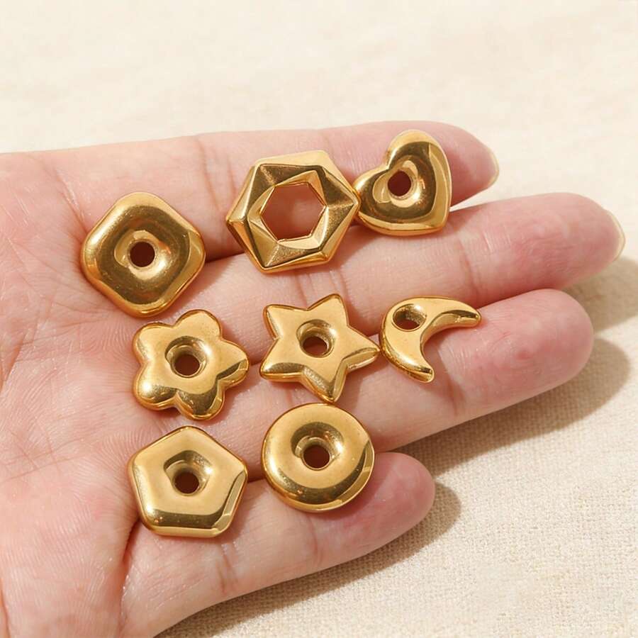 5-Piece 304 Stainless Steel 18K Gold-Plated Multi-Element Large-Hole Bead DIY Charm Jewelry Necklace Bracelet Making Accessories Women's Stainless Steel Jewellery Handmade Components - Bead - View 1