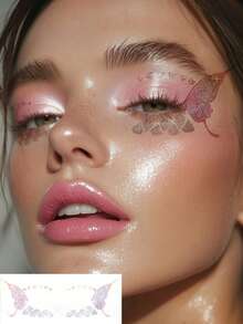 6张彩色蝴蝶纹身贴纸，防水，临时眼部可爱闪光纹身贴纸，适用于节日音乐派对、情人节、舞会约会、化妆配饰 - 彩色 - 查看 5