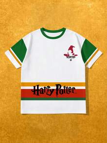 SHEIN X Harry Potter 女士圆领T恤，采用合作款图案印花设计，打造活力时尚造型 - 白色 - 查看 1
