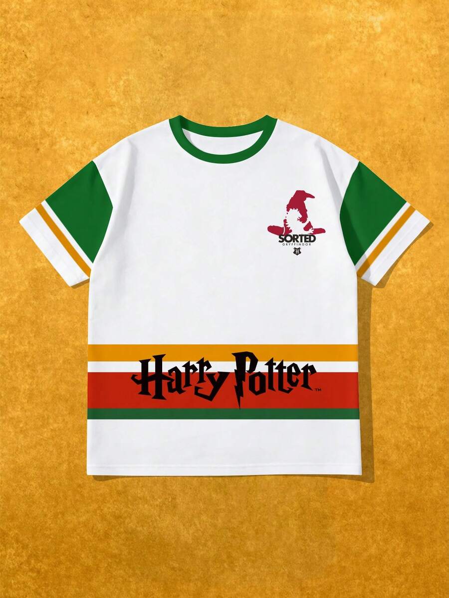 SHEIN X Harry Potter 女士圆领T恤，采用合作款图案印花设计，打造活力时尚造型 - 白色 - 查看 1