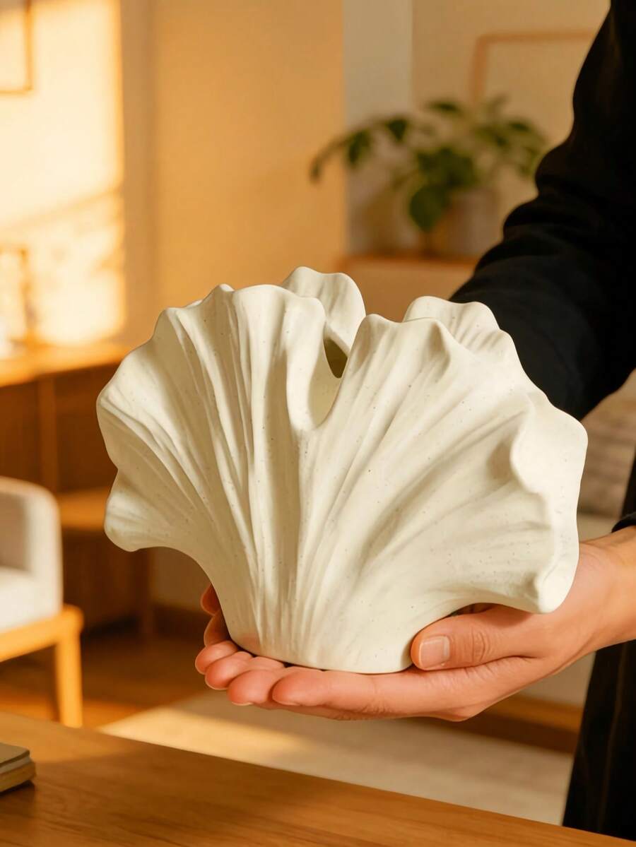 1pc Vintage Ginkgo Leaf Artistic Flower Pot, Suitable For Decorating Living Room And Study - A - View 1
