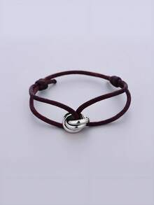 1pc Handmade Adjustable Stainless Steel Triple Circle Hollow Thin Bracelet, Unisex Couple Gift (Slight Color Difference May Exist Between Actual Product And Image Due To Lighting And Angle During Photography) - Silver - View 24