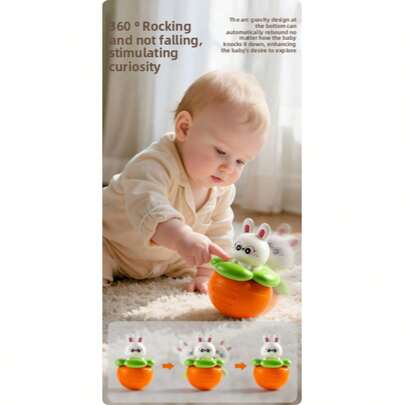 360° Anti-Tipping Rabbit Rattle Toy, Interactive Baby Tumbler, Trains Auditory And Visual Abilities, Suitable For Tummy Time And Parent-Child Play, Excellent Newborn Gift