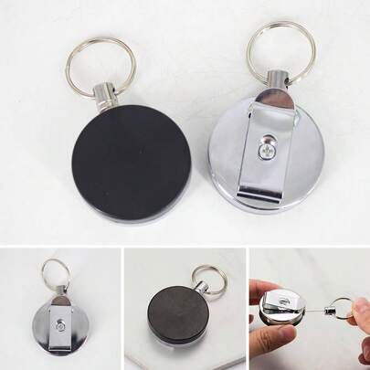 6pcs Heavy Duty Metal Chain Retractable Pull Key Ring Belt Clip ID Card Holder