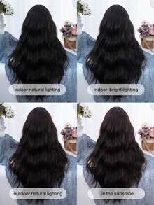 28-Inch Long Synthetic Wig Featuring A Natural Wavy Style In A Stunning Black. Designed With Bangs , It Is Crafted From Heat-Resistant Fiber To Ensure Durability. This False Hairpiece Is Perfect For Daily Use, Offering A Natural And Realistic Appearance That Mimics Real Human Hair - Black - View 11