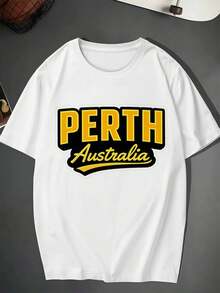 T-shirt graphique Perth (Australie) en coton doux, coupe confortable et respirante, style streetwear hip-hop, imprimé artistique - Blanc - Voir 2