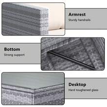 GartistGo 4 Pieces Rattan Garden Sofa Outdoor Patio Furniture Set With Washable Cushions And Glass Table - Grey - View 7