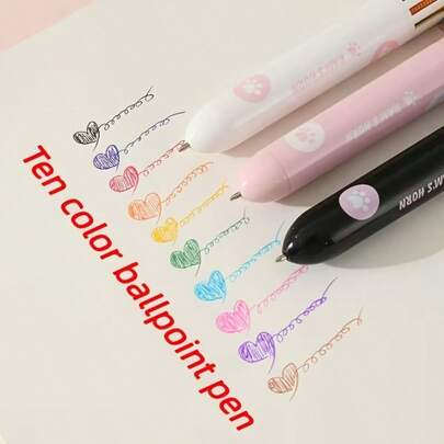 1pc Cute Cat Paw 10-Color Ballpoint Pen - Pink With Heart & Paw Print Design, Medium Tip, Vibrant Colors - Ideal For Students, Journaling Enthusiasts & Creative Minds - Perfect Student Gift, Random Color