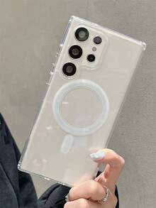 Minimalist High-Definition Transparent Magnetic Wireless Charging Phone Case Compatible With Samsung Galaxy S26Ultra S26Plus S25Ultra S24Ultra S23Ultra S22Ultra S25 S24 S23 Plus A57 A56 A55 Simple Clear Acrylic Hard Back Cover - Clear - View 6