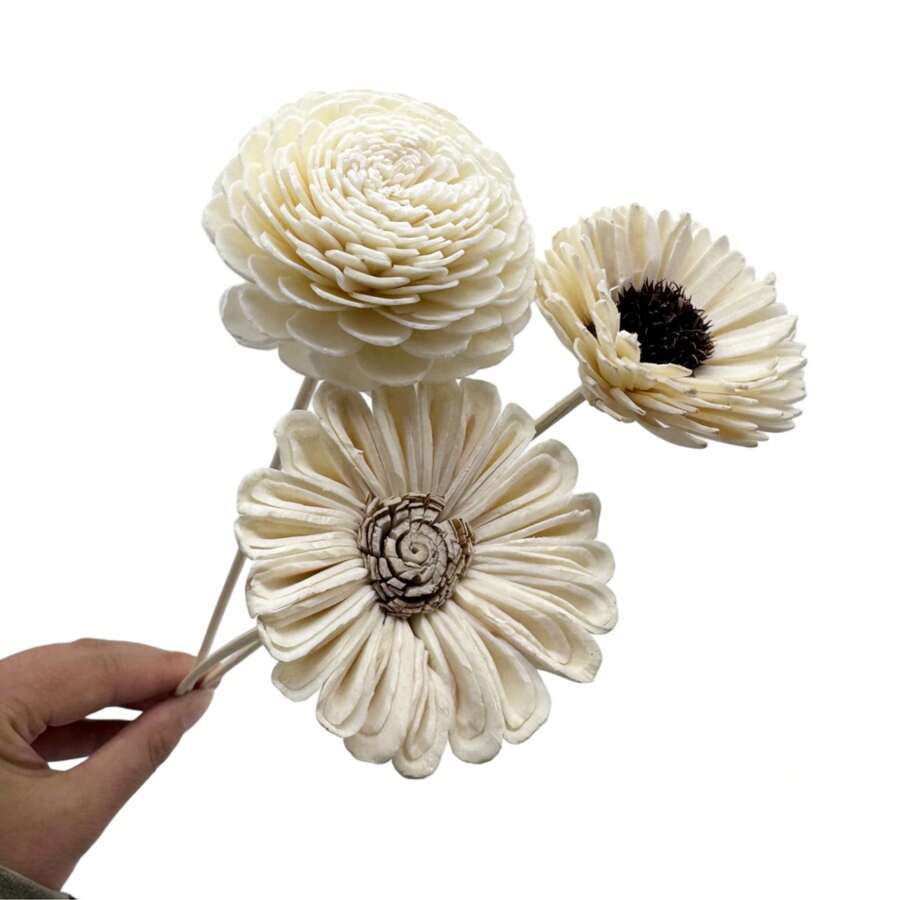 6.5cm Flores difusoras de crisantemo de madera sola, flor decorativa superior para varillas aromáticas, arreglo floral DIY jarrón decoración del hogar - Flores mixtas (3 piezas) - Ver 1