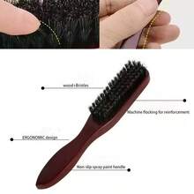1pc Professional Salon Pig Bristle Hair Brush, Suitable For Oily Hairstyles - Nylon Material Beard Brush For Men - Plastic Long Handle Haircut Brush - Multicolor - View 8