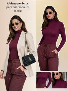 Women's Thermal Base Layer Sweater, Basic Turtleneck Style, Long Sleeves, High Neck, Elegant And Comfortable. - 黑色 - 查看 3