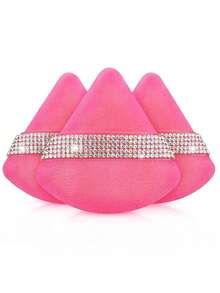 3pcs/6pcs/8pcs Triangle Flocked Makeup Sponges, Soft & Fluffy Texture, Suitable For Face & Body Powder Puff, Mixed Set - Pink - View 4