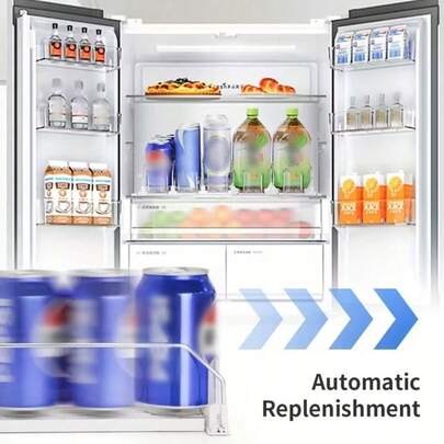 1/2pcs Beverage Can Dispenser, Refrigerator Bottle & Can Storage Organizer With Upgraded Double-Deck Shelves And Positioning Clips, Kitchen Supplies, Wardrobe Storage, Desktop Organizer