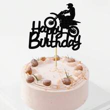 1/13pcs Motorcycle Happy Birthday Cake Topper Black Flash Cake Pick Dirt Bike Birthday Party Cake Decoration Motocross Sports Theme Cake Topper - View 9