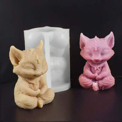 1个3D冥想狐狸蜡烛模具，硅胶模具，适用于香薰石膏小雕像装饰