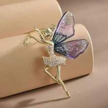 1pc Fashion Ballet Dancer Angel Brooch With Zirconia Stones, Alloy Rhinestone Sequin Brooch, Women's Jewelry Gift - Multicolor - View 4