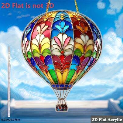 2D亚克力平面热气球阳光捕捉器，1个，节日装饰（7.87英寸）吊坠，送给家人和朋友的绝佳礼物，春季室内/室外窗台装饰，迎宾墙饰，季节性节日礼物，户外花园派对装饰