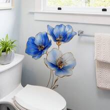 1pc Blue Floral Wall Sticker, Waterproof & Oil-Resistant Home Decor Sticker, Removable Matte Self-Adhesive Wall Decal Suitable For Living Room & Bedroom, Spring Decor To Add Vitality To Your Home, Rama Decor Sticker Gift For Birthday And Graduation - Blue Flowers - View 4
