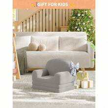 Silla de sofá para niños, convertible plegable para niños pequeños, cómodo tejido de peluche de peluche sofá cama para niños para sala de juegos, dormitorio, guardería, regalo para niños y niñas - Luna Gris - Ver 4