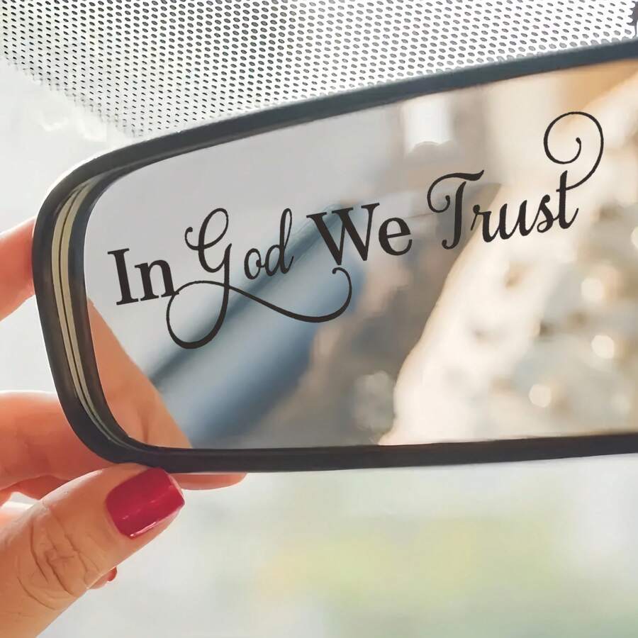 Bible Verse Christian Mirror Stickers - "In God We Trust", Faith, Hope, Love, Self-Adhesive Shiny Look, Religious Teacher Gift With Heart Graphic - A - View 1