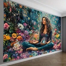 1pc Glam Style Polyester Meditation Tapestry - Large Wall Hanging Decor For Living Room, Bedroom, Office, And Party - No Electricity Or Feathers Required - Ideal Creative Gift - White - View 1