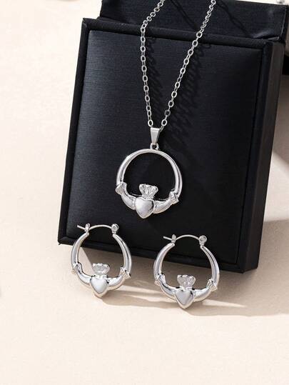 Set de 3 piezas de joyería elegante y minimalista con colgante de corazón hueco y aro, collar y aretes, adecuado para atuendos diarios y de fiesta de mujeres, regalo