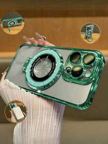 1pc Electroplated Bracket TPU Phone Case Compatible With 15ProMax/16promax/16pro/14promax/14pro/13promax/16 16e/ X7b/X8b/X6a/ 14 Pro Max/17 17pro 17promax,  Note 12 4G/Galaxy S23 Ultra/S24 Ultra/Galaxy A13 5G/S25/S25PLUS/S25ultra - Army Green - View 3