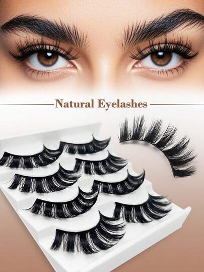 Youyibei 4 Pairs Manga Lashes Eyes Lashes Soft Natural Long Eyelashes Fake Lashes,Anime Wispy Strip False Eyelashes,For Used Daily Makeup Extension Cosplay,Party Reusable Strip Lashes,Lashes,Eyelashes,Fake Lashes