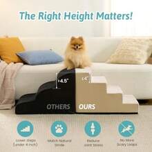 Escaleras para perros pequeños de 15.7 pulgadas de alto escaleras para mascotas de 4 pasos para sofá silla escaleras arete para cachorros y gatos mayores con funda extraíble lavable - Beis - Ver 2
