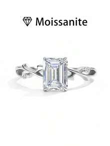 女士结婚戒指，分叉式设计，2克925纯银，镶嵌2克拉莫桑石，波西米亚宫廷风格，奢华订婚/结婚/周年纪念/情人节礼物，附赠莫桑石证书和精美礼盒 - 2ct 莫桑鑽 - 查看 4