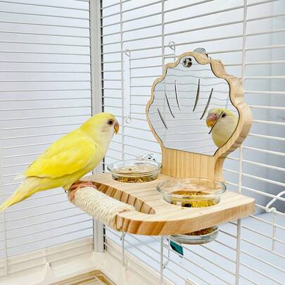 1 Piece Parrot Food Bowl Shell Perch Feeder Bird Cage Toy Stand Mirror Food Bowl For Monk, Mandarin, Little Black-Headed, Parrotlet, Ure, Cockatiel, Etc.