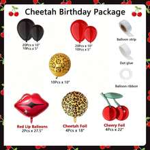 83件套猎豹图案生日派对装饰品。气球套装。派对。镀金气球。红色樱桃图案 | 红色嘴唇图案 | 猎豹图案。非常适合生日派对和单身派对装饰。 - 查看 3
