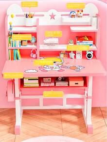 Sillas Y Escritorio Para Niños Con Repisas Ajustable Mesa - Rosa - Ver 3