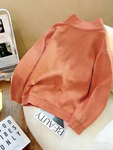 創意休閒女款純棉落肩舒適百搭套頭衫半開領襯衫，修身街頭學院風垂墜柔軟長袖新款衛衣 - 粉色 - 查看 5