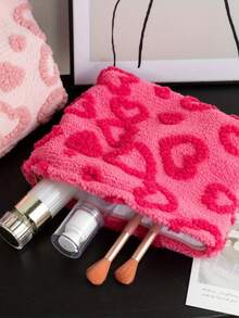 1 Stück großer Herz-förmiger Samt Kosmetiktasche, Mädchen Reise Make-up Tasche - Verschiedenfarbig - Übersicht 2
