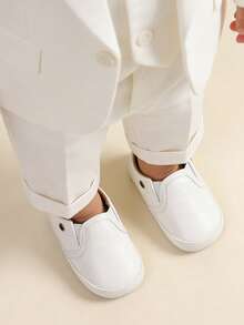 Newborn Soft Bottom Rocking Shoes, Non-Slip Lightweight Unisex Infant Simple Loafers, Soft Bottom Anti-Slip Prewalker Shoes - White - View 8