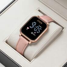 Reloj Inteligente ZOEA Versátil: Correa de Cuero Suave, Pantalla Digital, Resistente al Agua, Ideal para Citas, Deportes y Uso Diario, Larga Autonomía, Diseño Moderno para Hombres y Mujeres - Correa- rosa claro/Caja-Rosa dorado - Ver 1