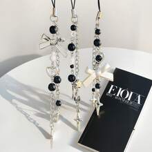 1pc Sweet & Cool Black & White Bow, Star, Heart Shaped Phone Lanyard - Multicolor - View 1