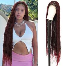 Super Long 45'' Square Knotless Spring Twist Braided Wigs For Women Full Lace Front Twist Braid Wig With Baby Hair Synthetic Braiding Wig Passion Twist Braids Wigs With Boho Curls End - Multicolor - View 10