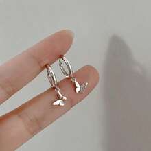 Delicate Butterfly Pendant Small Hoop Earrings, Minimalist Style Accent, Suitable For Daily And Party Wear - Silver - View 13