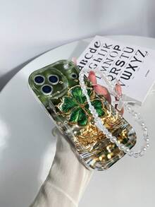 1个时尚金色镶边四叶草炫彩图案圣帕特里克节元素加厚防震手机壳，搭配白色蝴蝶结挂绳，适用于 11/12/13/14/11 Pro Max/12 Pro Max/13 Pro Max/14 Pro Max/XR/15/15 Pro/15 Pro Max，以及Galaxy A05/A15/A25/A35/A53/A54/A55/S23/S24/S25。 - 彩色 - 查看 4