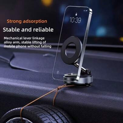 Super Strong N52 Magnetic Phone Holder, Upgraded Aluminum Alloy, 360° Rotatable And Foldable Design, With Vacuum Suction Cup, Suitable For Car Dashboard, Bathroom Tiles And Glass Surfaces