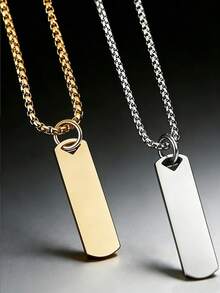 A Minimalist And Stylish Vertical Striped Men's Necklace With A Sparkling Pendant Design, Suitable For Everyday Wear. - Silver - View 1