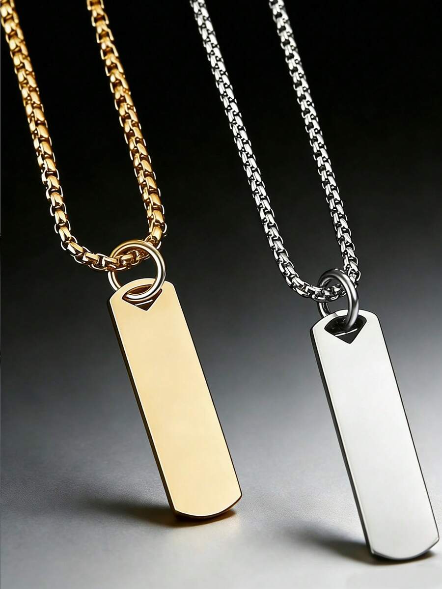 A Minimalist And Stylish Vertical Striped Men's Necklace With A Sparkling Pendant Design, Suitable For Everyday Wear. - Silver - View 1