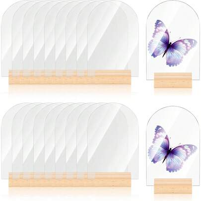 1/2/6套空白透明拱形亚克力牌，带木质支架，拱形圆顶亚克力板，DIY拱形婚礼桌号牌，适用于婚礼、派对、办公室、婚礼装饰