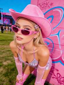 Women Men Cowboy Hat Classic Roll Up Brim Fedora Cowgirl Hat Western Cowboy Hat Stage Performance Hat - 粉紅色-Fedora Cowgirl Hat - 查看 4